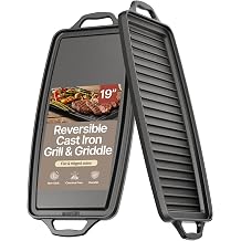 Bakken 19" Reversible Cast Iron Griddle Flat & Grill Side Dual Burner Cooking Plate for Pancake, Meat and Vegetables, Pre-Seasoned, Non-Stick Oven & Campfire Safe, Durable Griddle Top with Mitt