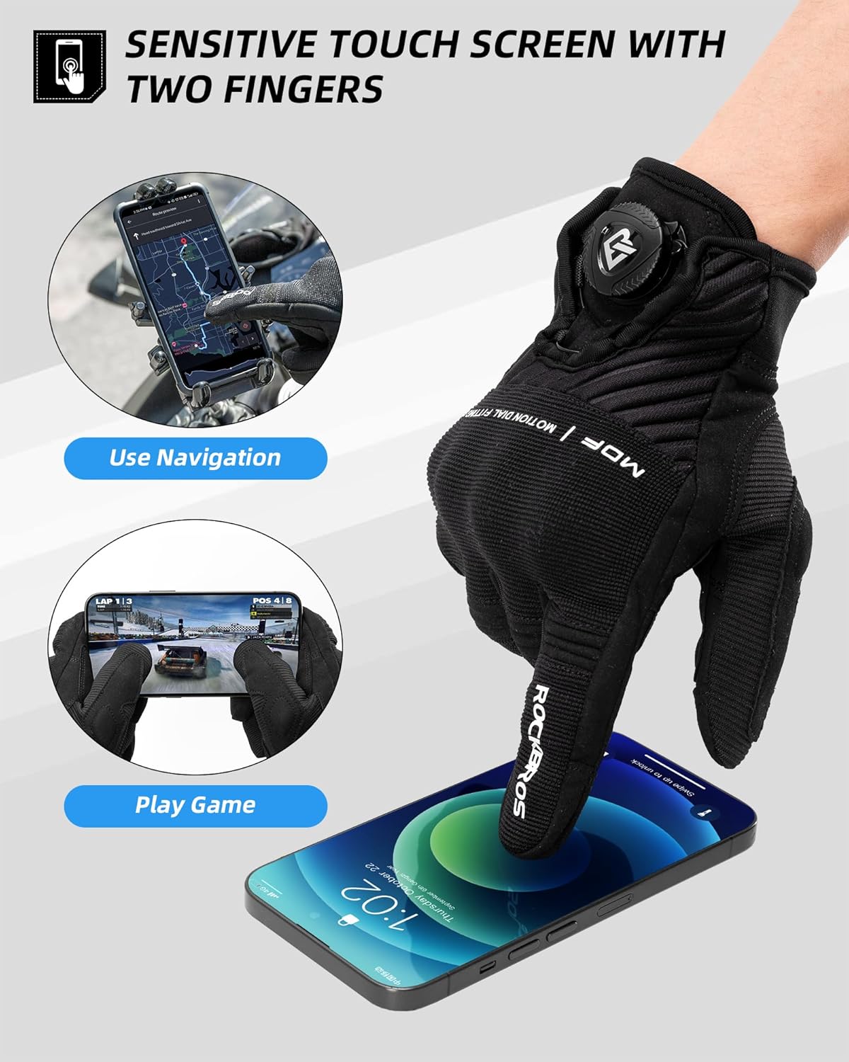 ROCKBROS Motorcycle Gloves for Men & Women, Touchscreen Cycling Gloves with Breathable Hard Knuckles for Outdoor Sports, Mountain Dirt Bike & Bicycle MTB