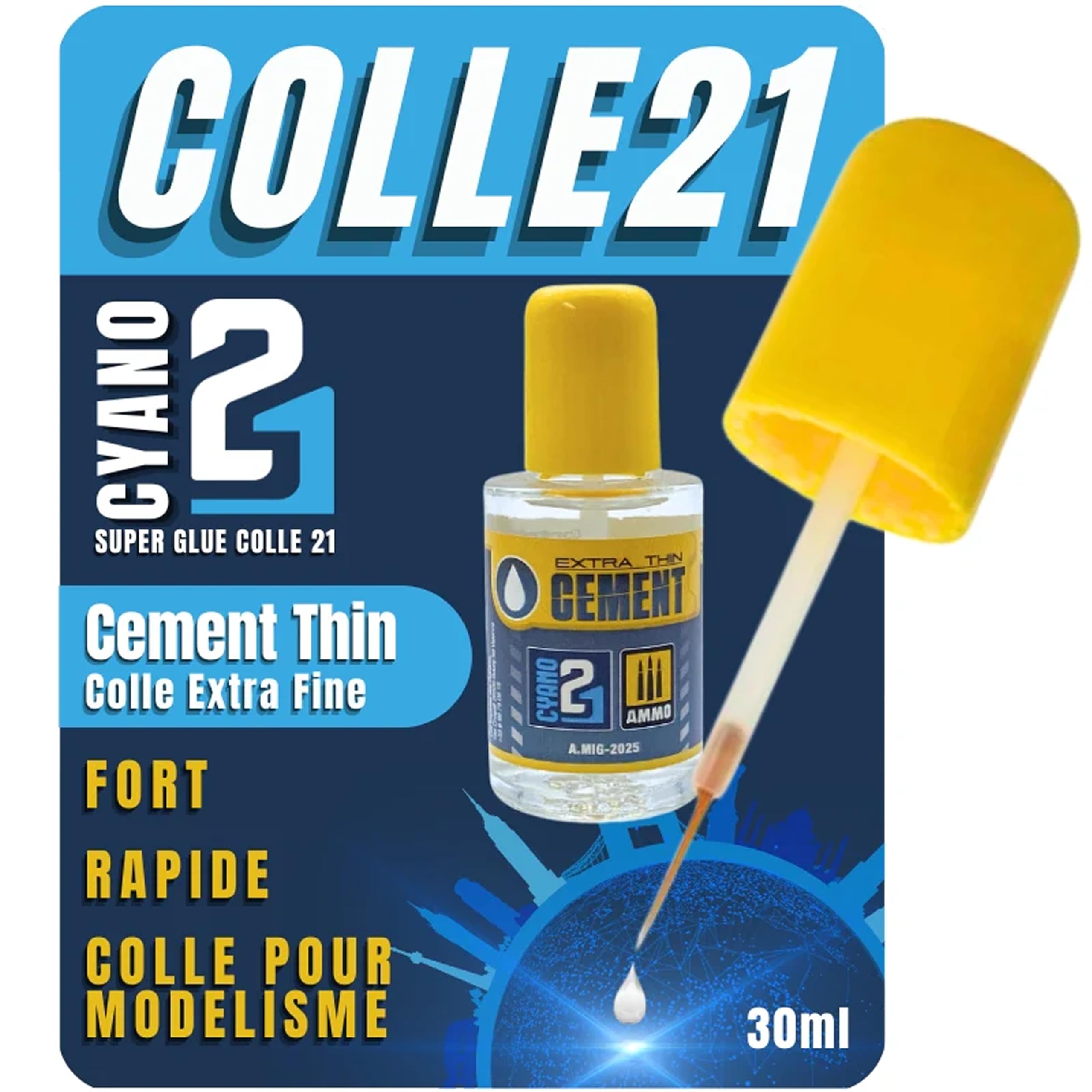 Colle21 EXSTRA THIN CEMENT 30ml – Colle Extra-fine Transparente à Séchage Rapide Pour Maquettes Plastique Et Modélisme – Applicateur Pinceau