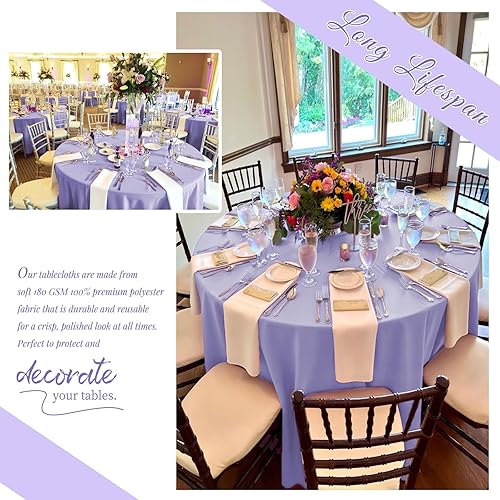 Miniatura 86 de Paquete de 8 manteles redondos blancos de 90 pulgadas, manteles redondos de poliéster lavables para mesa de tela decorativa resistente a