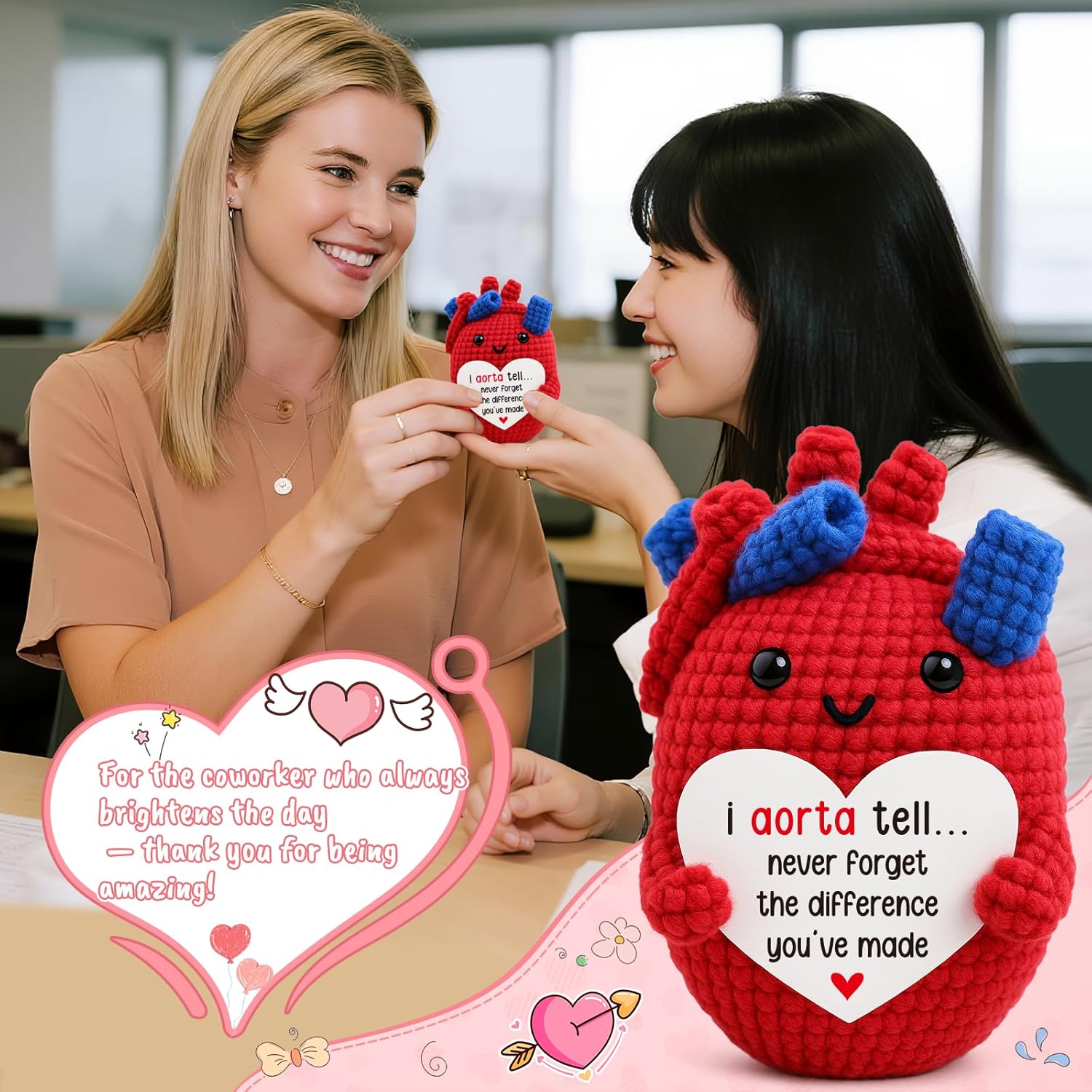 OCCdesign Mini Thank You Gifts for Women Men Coworkers Leaders Employees Handmade Crochet Heart for Friend Teacher Volunteer Appreciation Office Humor Farewell Promotion Team Appreciation Gifts - Image 7