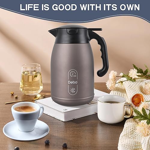 Miniatura 6 de Jarra térmica de café de 56 onzas, gran capacidad, doble pared aislada al vacío de acero inoxidable y servidor de bebidas calientes, sin BPA,