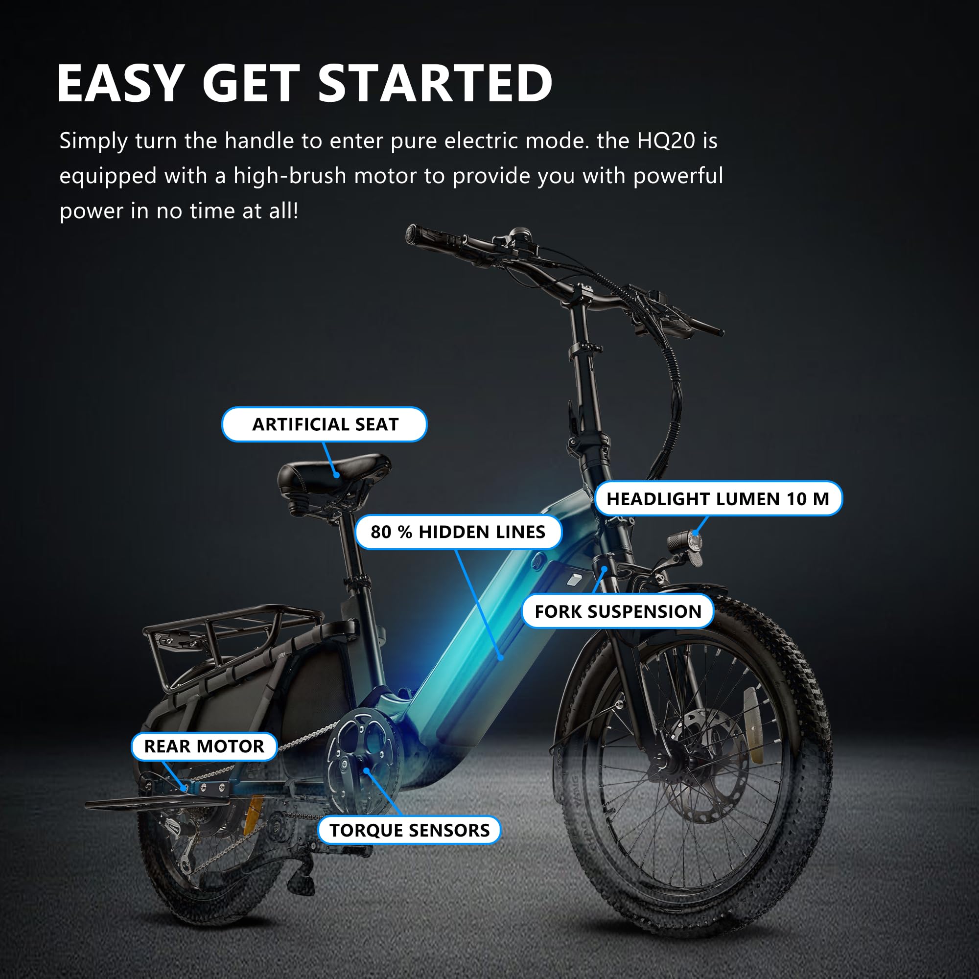 Velo Electrique pour Adultes, Freins à Disque Hydrauliques, VéLo électrique avec 48v 20ah Batterie Amovible, Cargo Ebike 25km/H Ebike