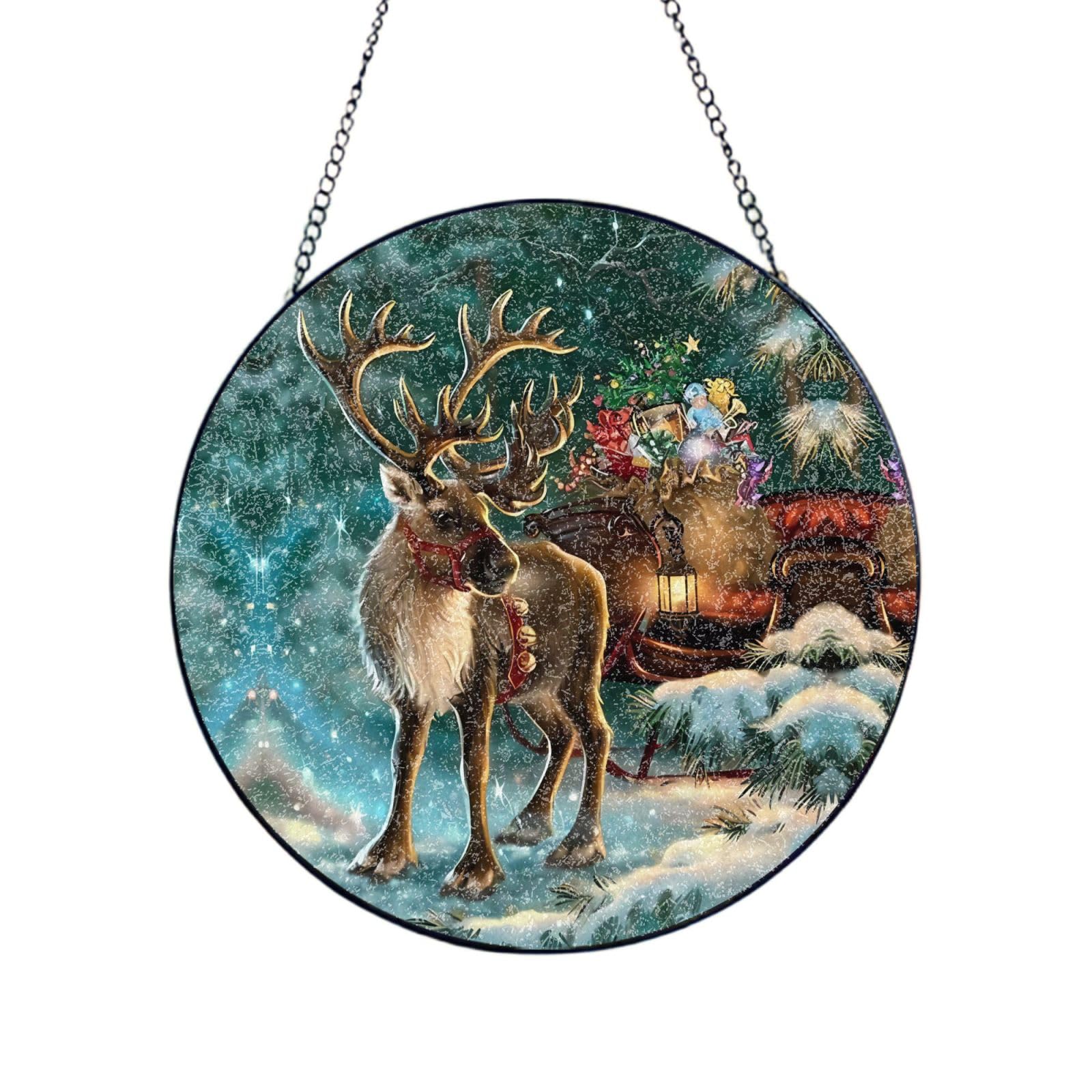 Phayah Christmas Reindeer Print Glass Window Hanging Sun Catchers Suncatcher Decor For Birthday For Home Garden Porch 4in（10cm）