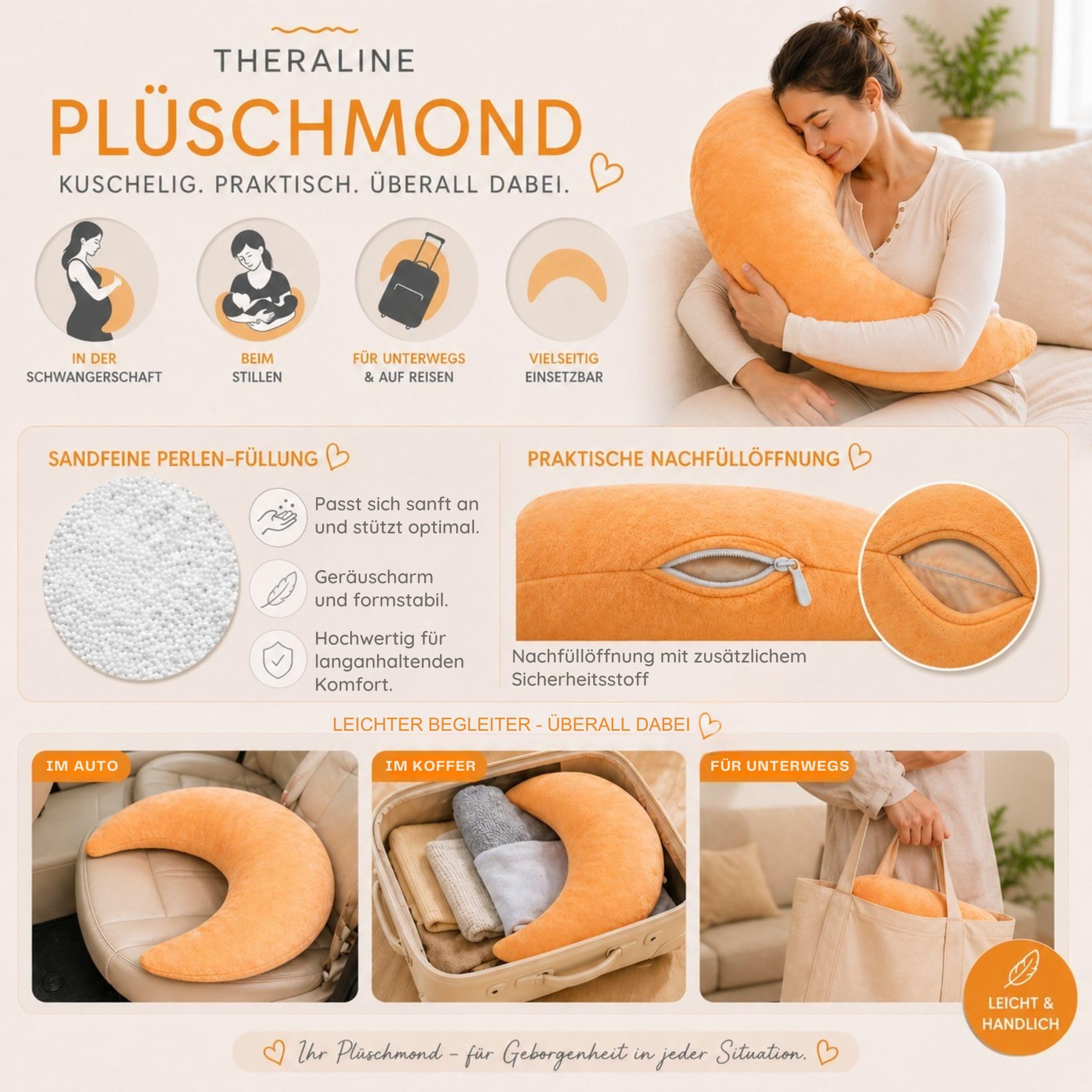 Set Theraline Plüschmond Stillkissen, Bauchstützkissen & Spucktuch Blaubär | Schmusekissen und Lesekissen | Kopf- und Nackenkissen | kein Rascheln durch Perlen | gefüllt mit Perlen