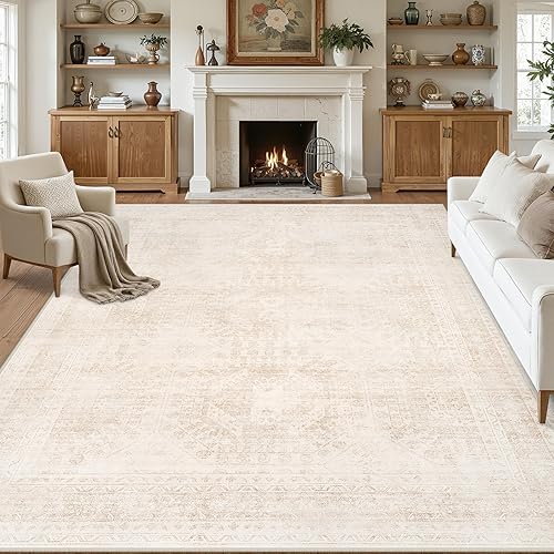 8x10 Area Rugs for Living Room: Vintage Boho Neutral Washable