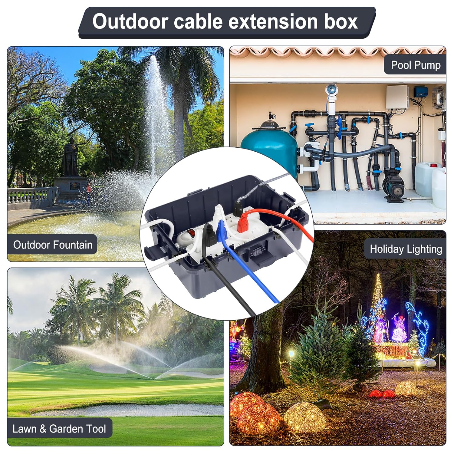 Waterproof Electrical Box, Large Outdoor Extension Cord Covers Waterproof, 8 Cable Seal Entry Weatherproof, IP54 Protect Power Strip, Timer Outlet Plug, Socket, Holiday Light Decoration (Slate Gray)
