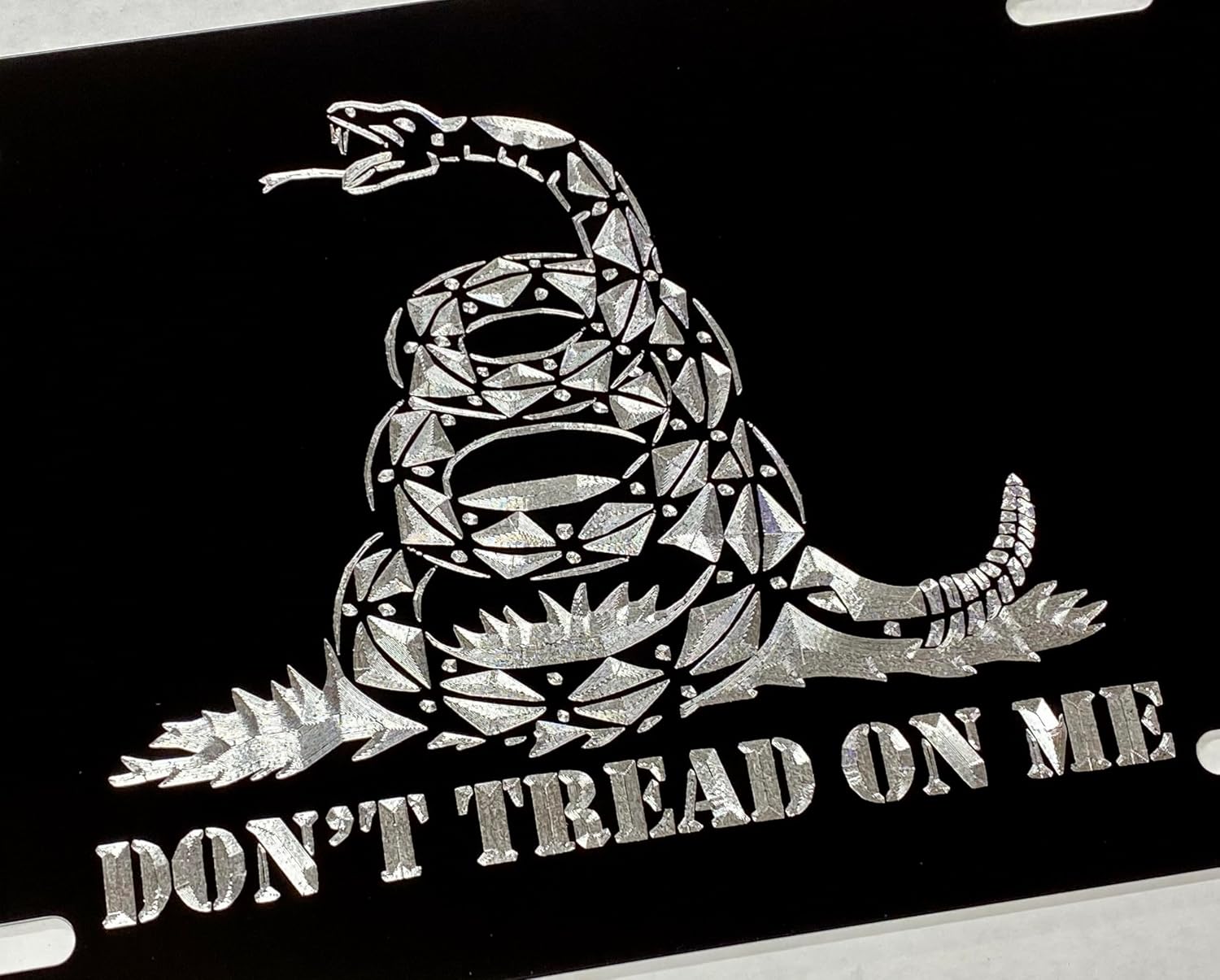 1550 New Don't Tread on Me Laser Engraved License Plate Car Tag Gift, Standard, Flat Black
