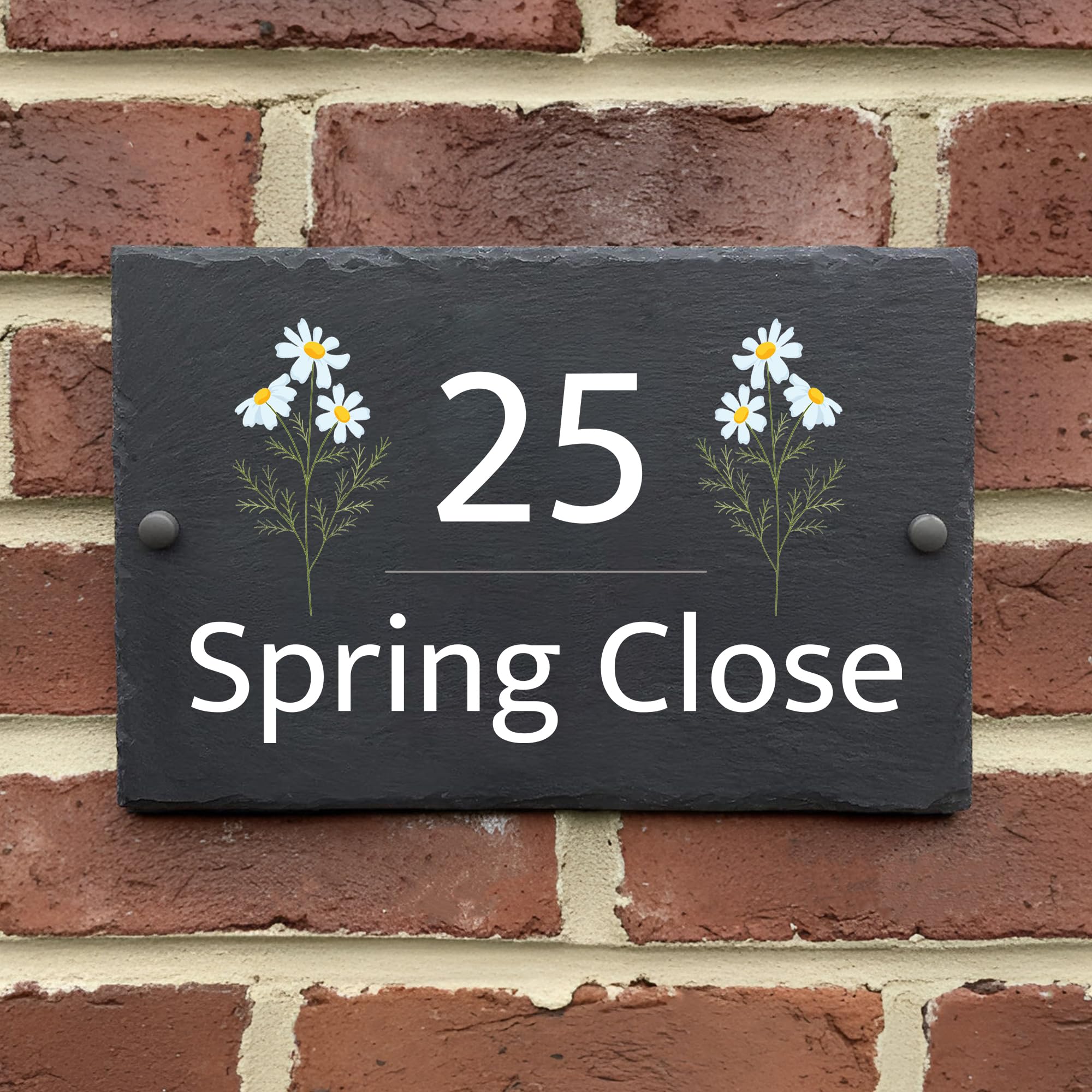 Rustic Slate House Sign - Custom Door Number Wall Plaque with Natural Farmhouse Floral Design - Includes Screws & Fixings - Ideal for Home, Office - 15 x 10 cm
