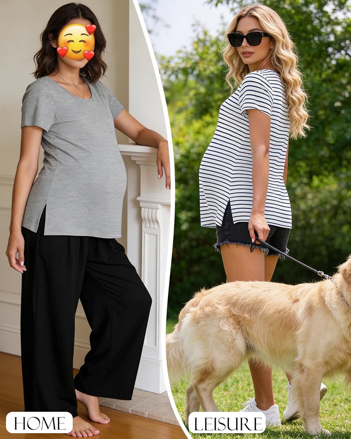 Women's Maternity Shirts Short Sleeve Split Hem Pregnancy Tops Clothes - Image 4