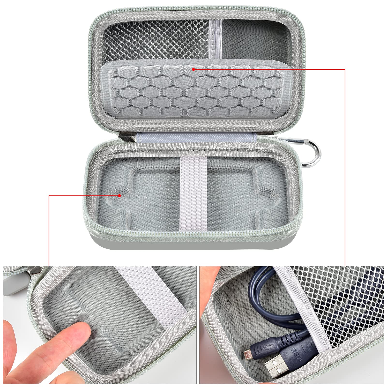 Case Compatible with Samsung T7/ T7 Touch Portable SSD 1TB 2TB 500GB USB 3.2 External Solid State Drive, Travel Carrying Storage Organizer Fits for USB Cables and More Accessories (Grey) - Additional View