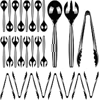 Dualshine 24-Pack Black Disposable Serving Utensils: 8 Spoons, 8 Forks & 8 Tongs for Parties, Weddings, Buffets