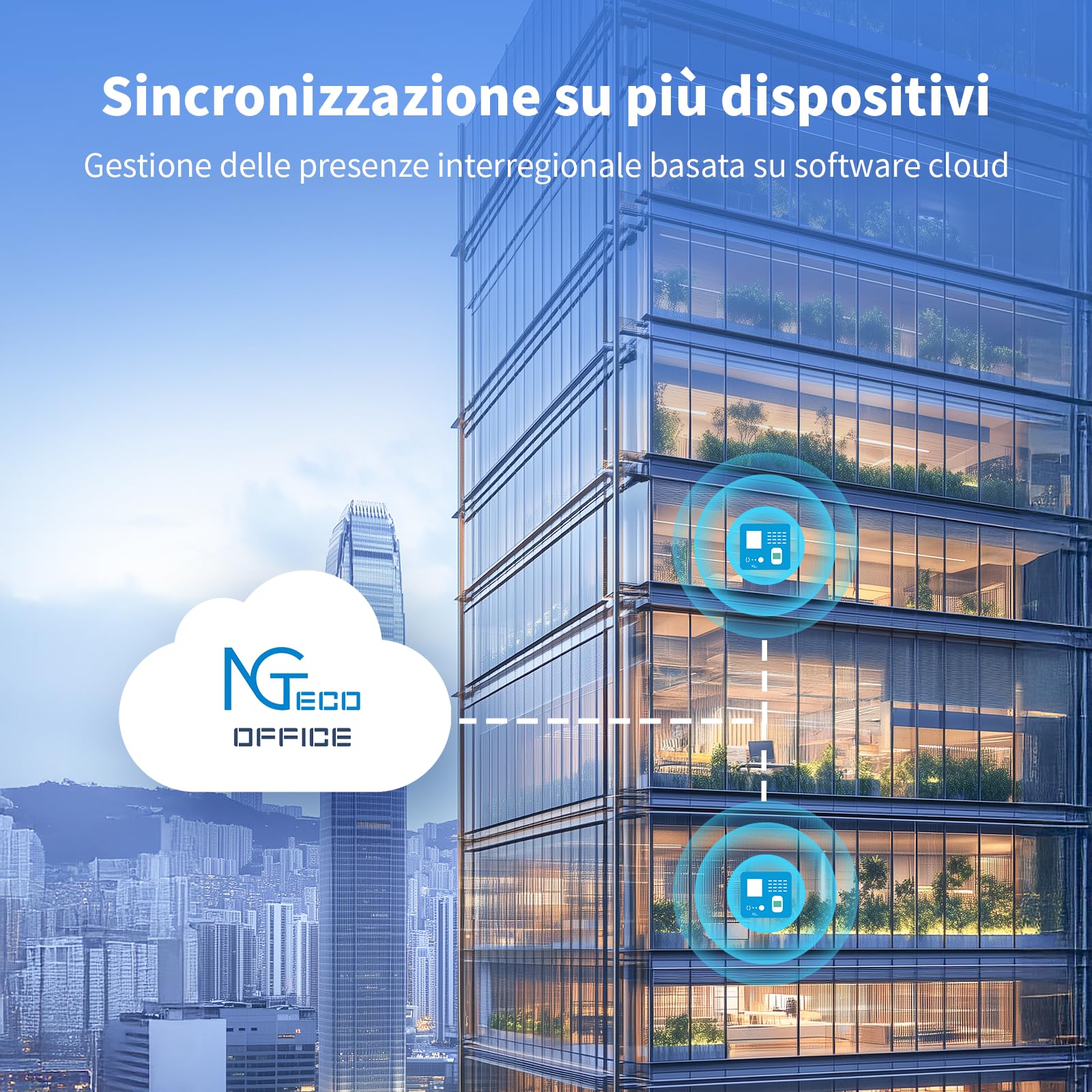 NGTeco Cloud Rilevazione Presenze Italiano TC1,timbracartellini con funzionalità di riconoscimento delle impronte digitali, riconoscimento facciale, RFID e PIN,con software di gestione remota