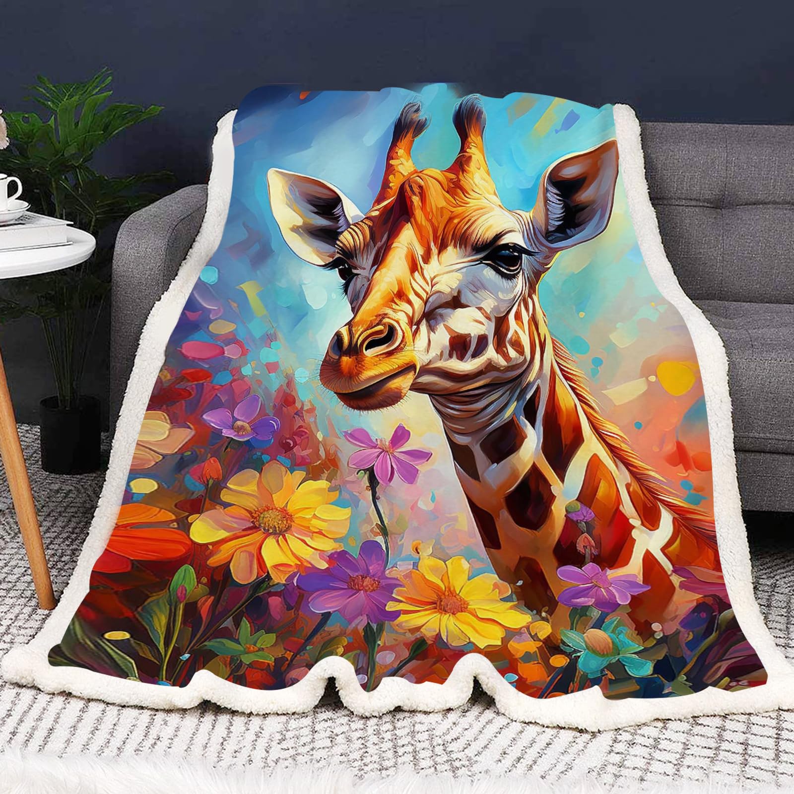 SMchwbc Giraffe Blanket, 150 x 200 cm, Cuddly Blanket, Giraffe Blanket, Flannel Blanket, Giraffes, 3D Print, Forest, Wild Animal, Giraffe, Fluffy Sofa Blanket, 130 x 150 cm Couch Blanket (3.75 x 100