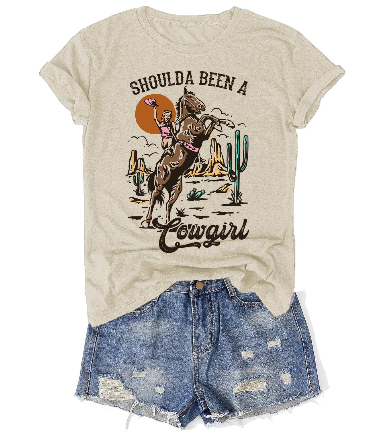 Western Rodeo Shirt for Women Retro Cowboy Graphic Tee Cowgirl Country Music T Shirt Cow…