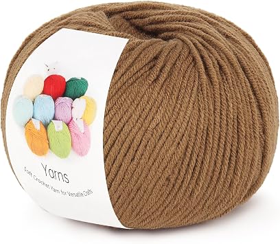 Katech Cotton Yarn for Crocheting-55% Cotton 45% Acrylic-#3 DK Light-Super Soft Milk Cotton Yarn-Great Crochet and Knitting Starter Kit for Colorful CraftBrown