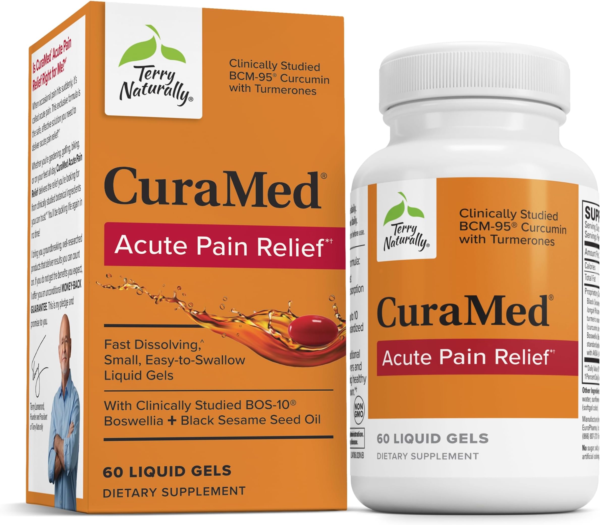CuraMed Acute Pain Relief - Supplement with BCM-95 Curcumin & BOS-10 Boswellia - Black Sesame Seed Oil to Support Relief of Occasional Discomfort - 60 Liquid Gels