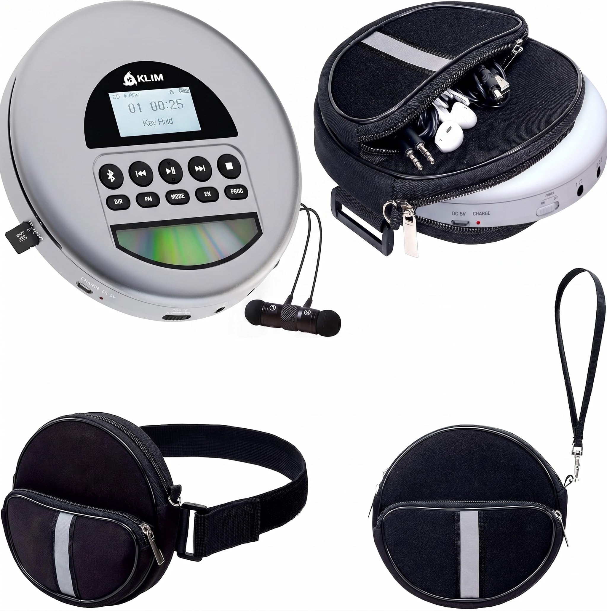 KLIM Nomad Lecteur CD Portable Bluetooth with KLIM Etui Lecteur CD Portable étanche avec Bandoulière Réglable et 3 Compartiments