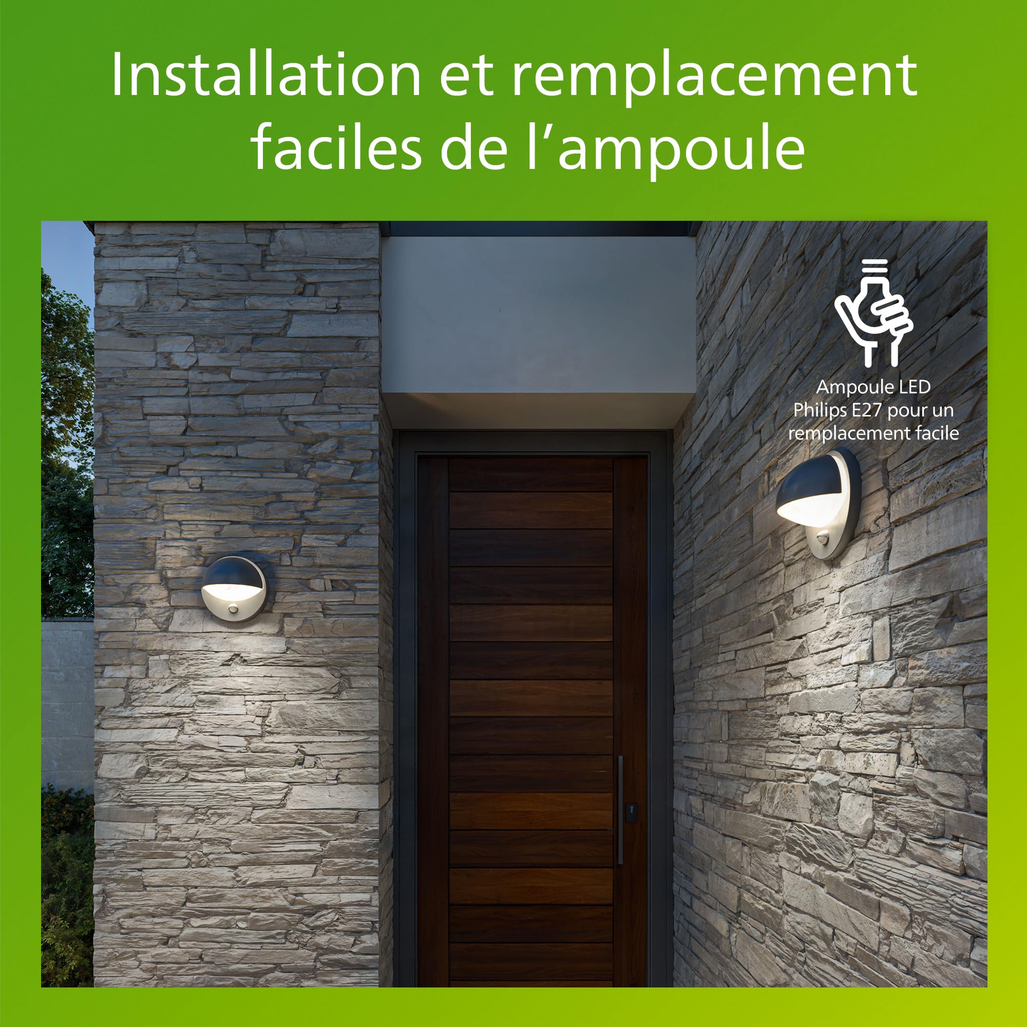 PHILIPS June Applique Murale Extérieure, IP44 Résiste aux Intempéries, Détecteur de Mouvement Infrarouge, Durable, Aluminium, Design Moderne, Gris Anthracite, Ampoule E27 Vendue Séparément