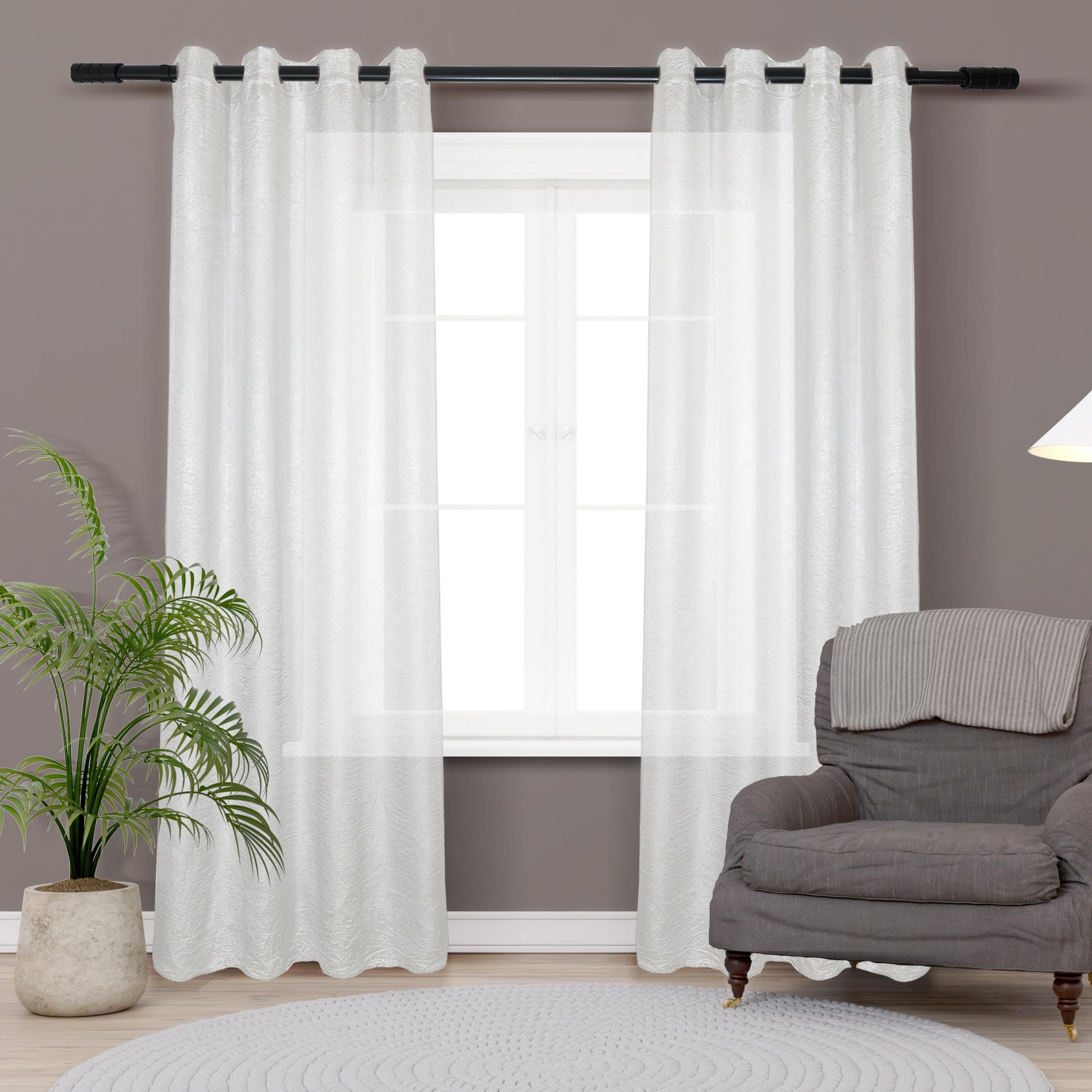 HOMEYA - Cortina Translucido Liso para Ventana - Cortina con Ojales Poliéster Color Sólido para Salón Dormitorio 2 Pieza 140x260cm Blanco