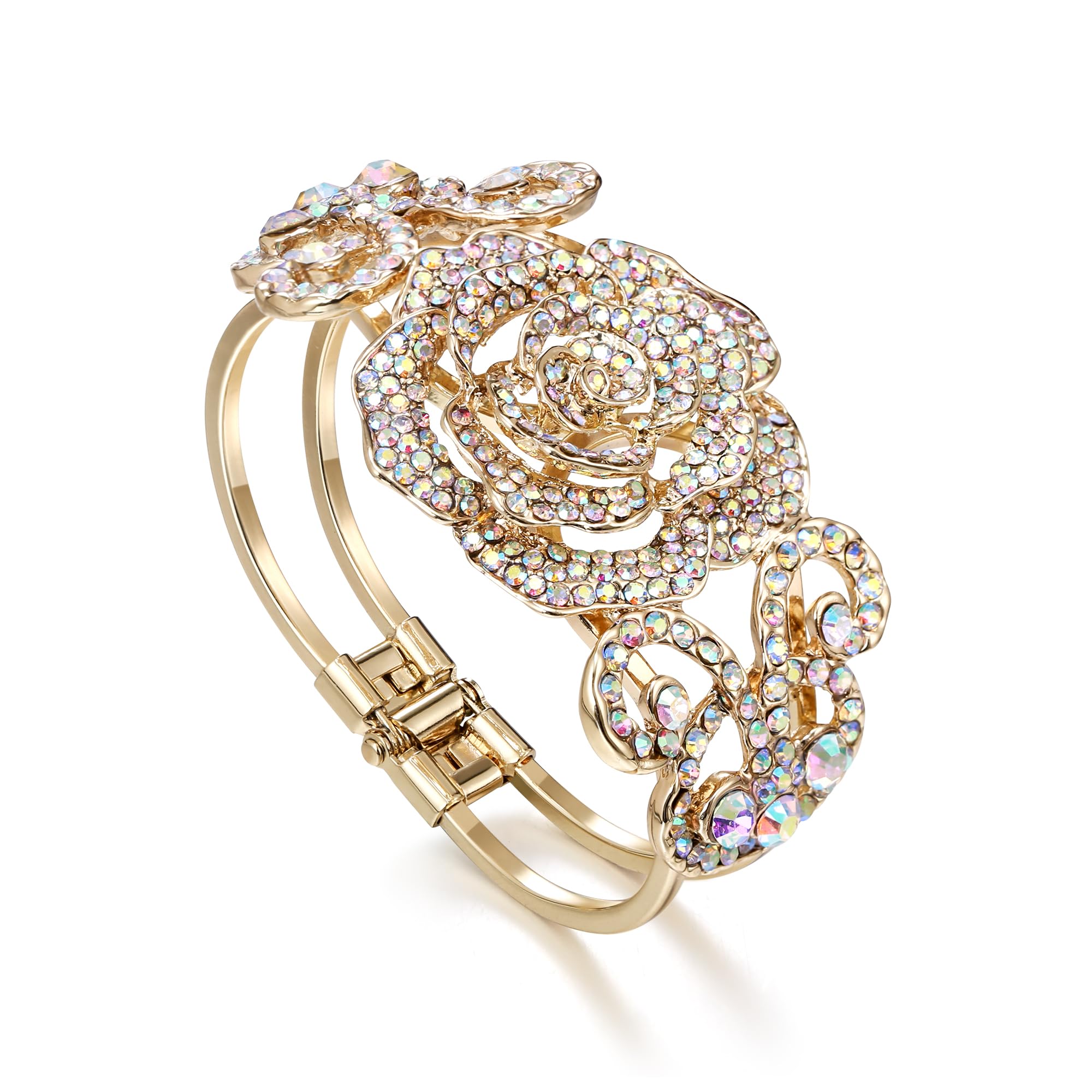 EVER FAITH Women's Austrian Crystal Bridal Rose Flower Insect Butterfly Bangle Bracelet for Prom