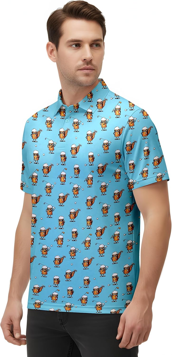 Men's Golf Shirts,Mens Hawaiian Shirts Short Sleeve Casual Collared Performance Golf Polo Shirt for Men