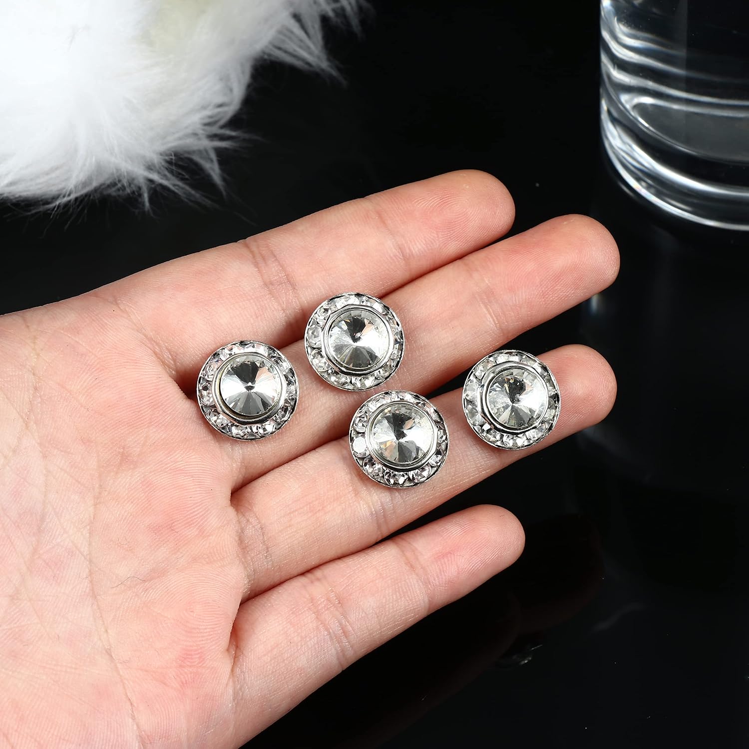 SAILIMUE 15Pairs Rhinestone Earrings For Women Dance Competition Performance Ballet Stud Earrings Stainless Steel Round Acrylic Stone Inside Rhinestone Crystal Halo Dance Competition Earrings Set 15mm 20mm - Image 5