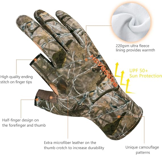 BASSDASH Unisex Fingerless Fleece Liner Camo Hunting Gloves HG06