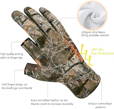 BASSDASH Unisex Fingerless Fleece Liner Camo Hunting Gloves HG06