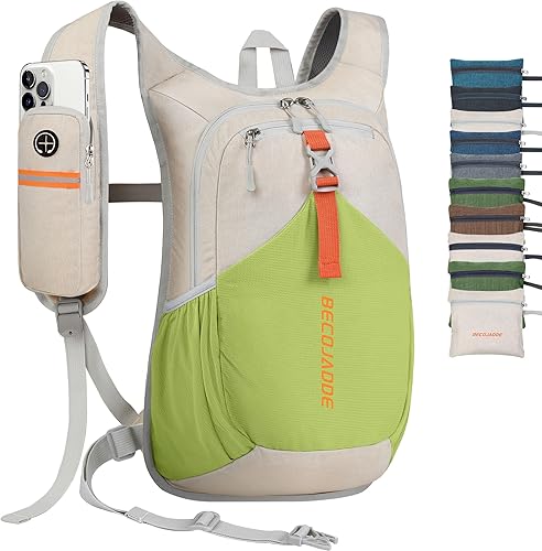 Miniatura 10 de Mochila de senderismo pequeña de 15 L para hombres y mujeres, plegable y ultraligera, para viajes, camping y actividades al aire libre, color marrón