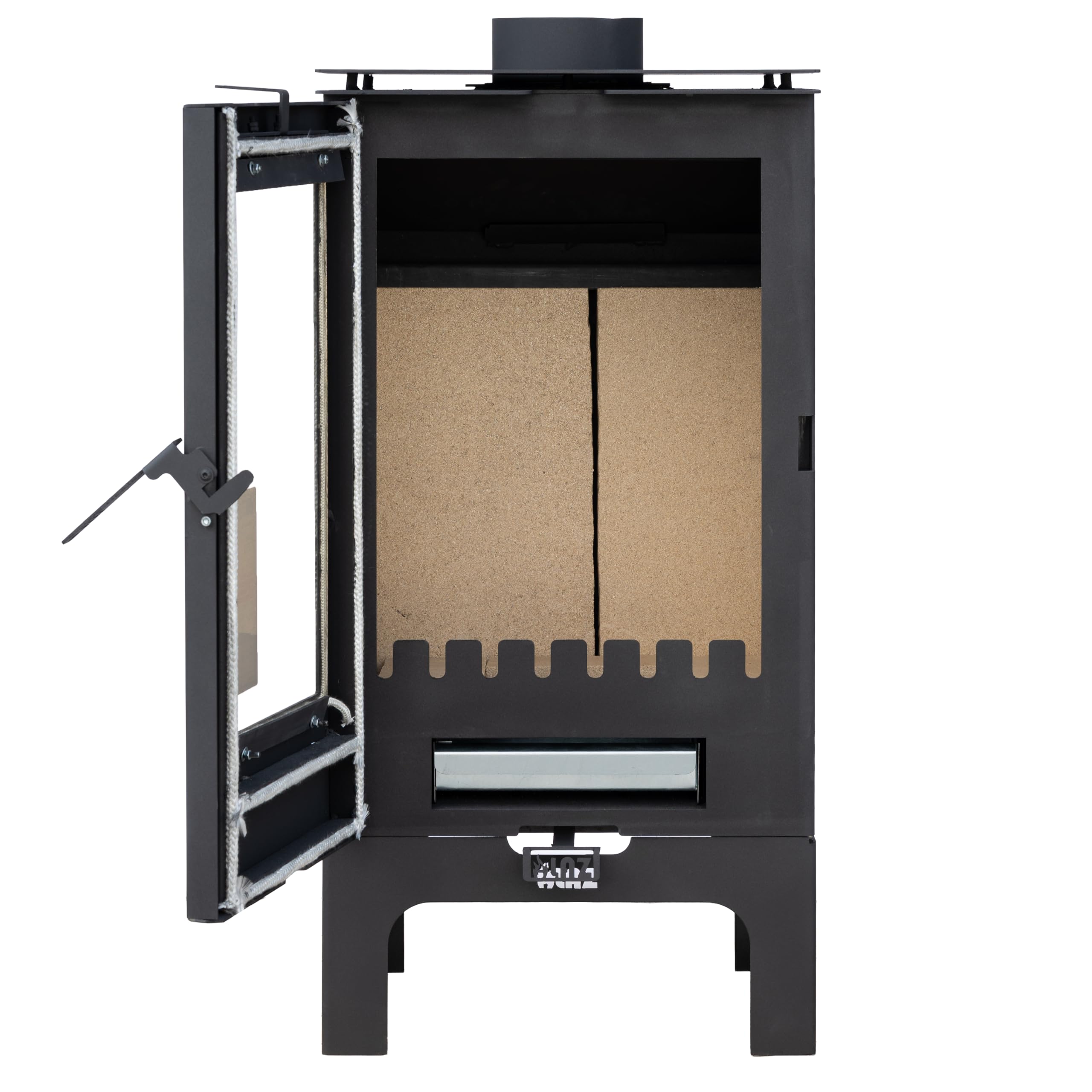 ALAZ K8M-L Kaminofen 9 kW – Holzofen Schwarz | Brennraum mit Schamott, großes Sichtfenster & Aschefach | Für Holzscheite bis 50 cm | Energieeffizienzklasse A