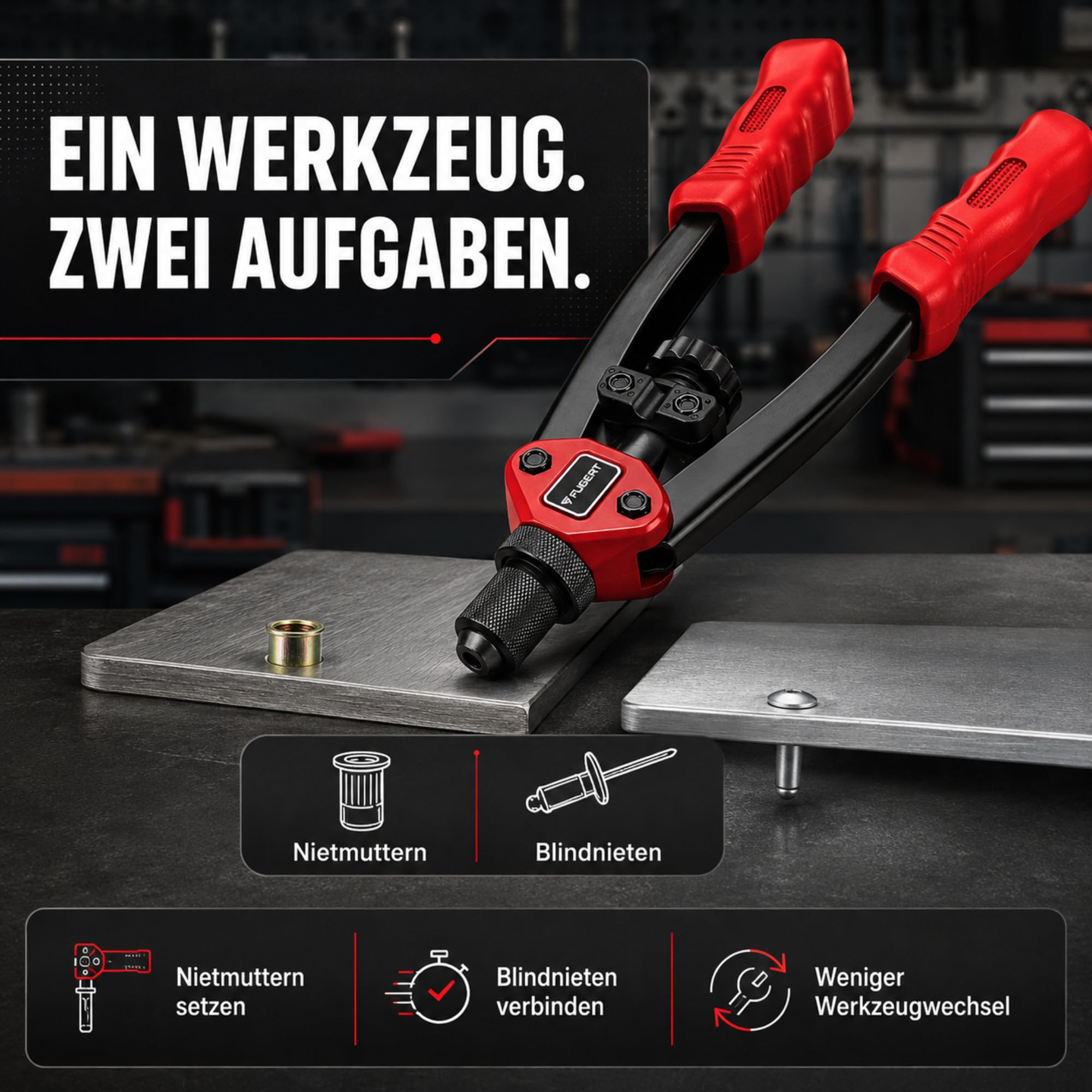 2in1 Nietmutternzange und Blindnietzange Set M3–M12, 160 Teile mit Koffer, Nietkopf 3,2-6,4mm, für Blech, Profile und Reparaturen, Handwerkzeug für Kfz Heimwerker