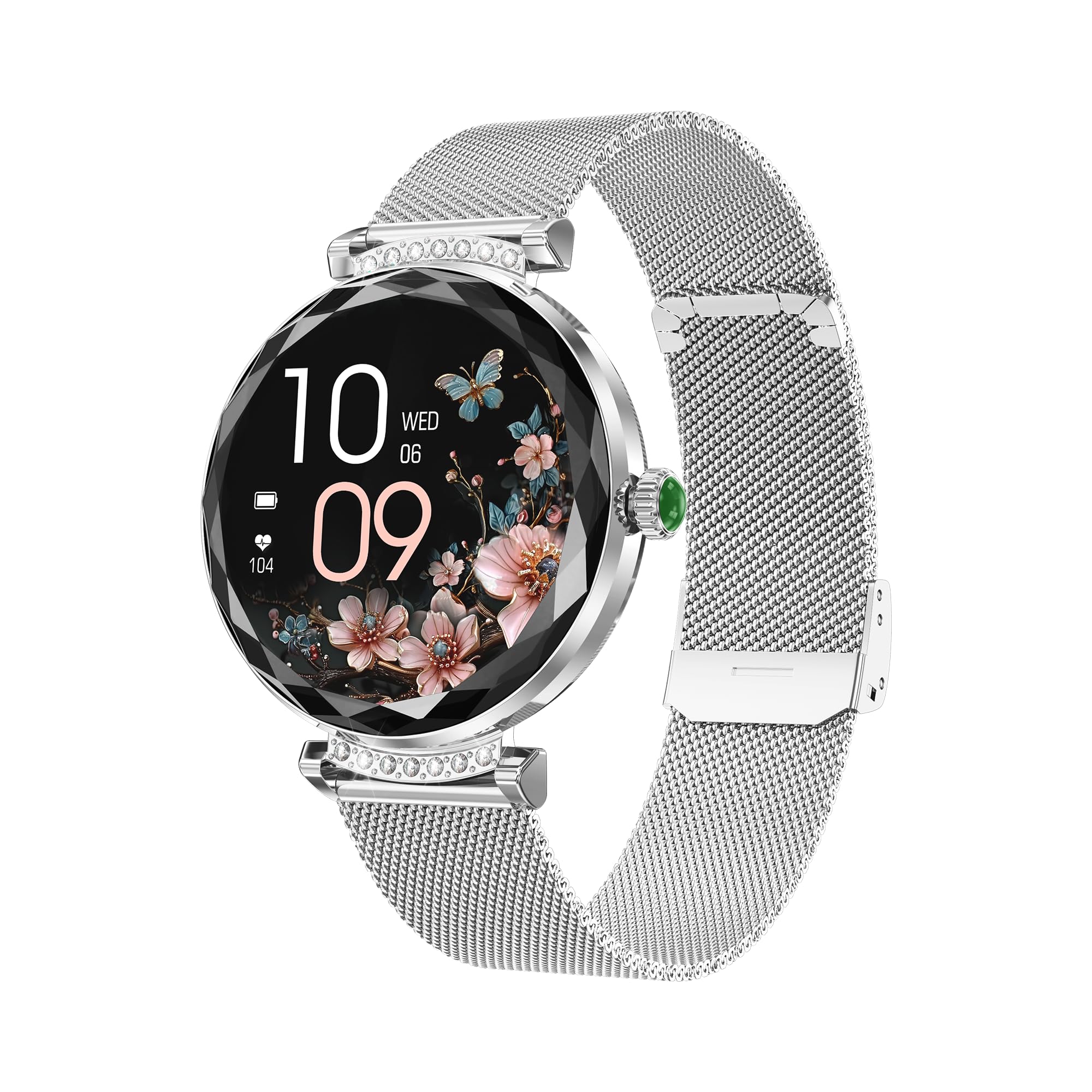 Montres Connectées Femme avec Tension Artérielle/Réponse aux Appels/Rythme Cardiaque/Pas/Sommeil/Multisports/Étanche IP68, Tracker Fitness 1,19" pour iOS Android (Argent avec Diamants)