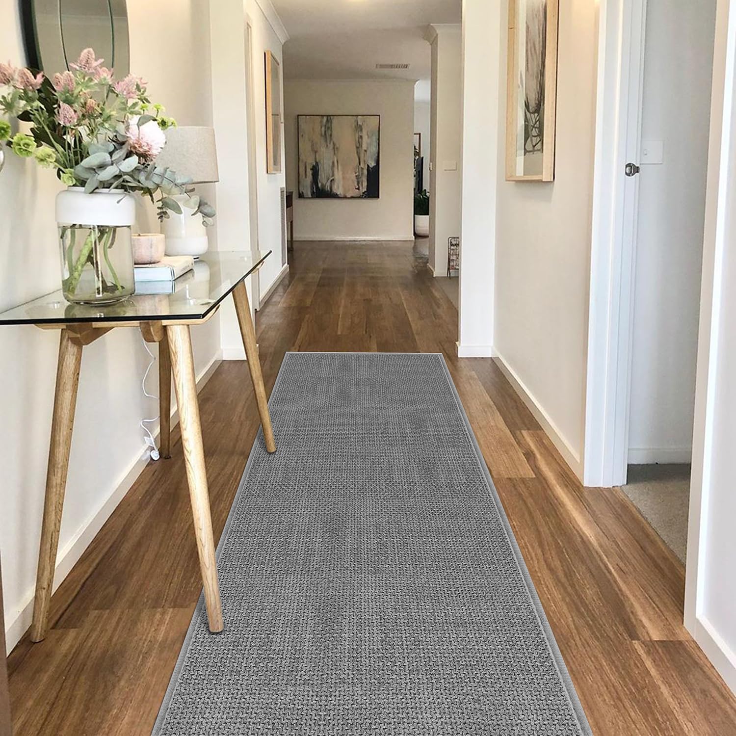 GOYLSER Gray 2x10 Runner Rug for Hallway, Water Absorbent Laundry Room Rug Runner, Natural Jute Long Carpet Runners for Hallway 2'4" x 10' (Rectangular) Grey