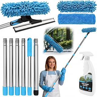 Fensterabzieher Profi Set mit 2m Teleskopstange,2-in-1 Fensterputzer & Abzieher inkl. 400ml Glasreiniger,Schnelle Streifenfreie Reinigung für Fenster, Glasduschen und Spiegel