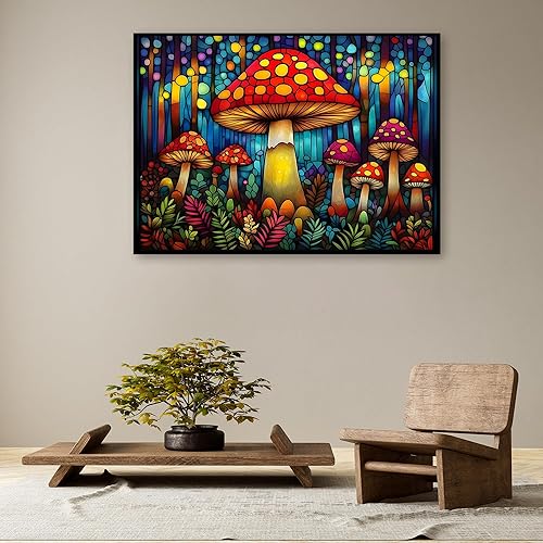 Miniatura 7 de Rompecabezas de hongos para adultos de 1000 piezas, arte de rompecabezas de vitrales, tema de bosque de hongos, rompecabezas imposibles de 1000