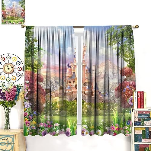 Miniatura 3 de Cortina para habitación de niños y niñas, cuento de hadas, castillo de princesa, jardín, para sala de estar, dormitorio, decoración impresa con