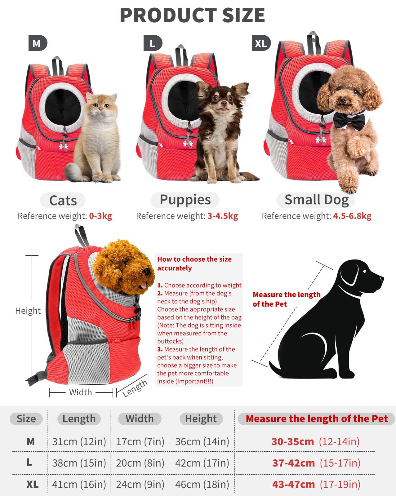 PETCUTE Sac à Dos pour Chien,Respirant Sac à Dos de Transport pour Chien,Sac à Dos de Transport pour Petits Chiens et Chats,Sac de Transport pour Animaux,pour randonnée,Voyage en Plein Air,Orange,L
