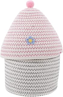 HANABASS Cotton Rope Storage Basket with Lid Small Woven Baskets Cute Toy Storage Basket Mini Storage Bins for Living Room Nursery Bathroom Desk Red