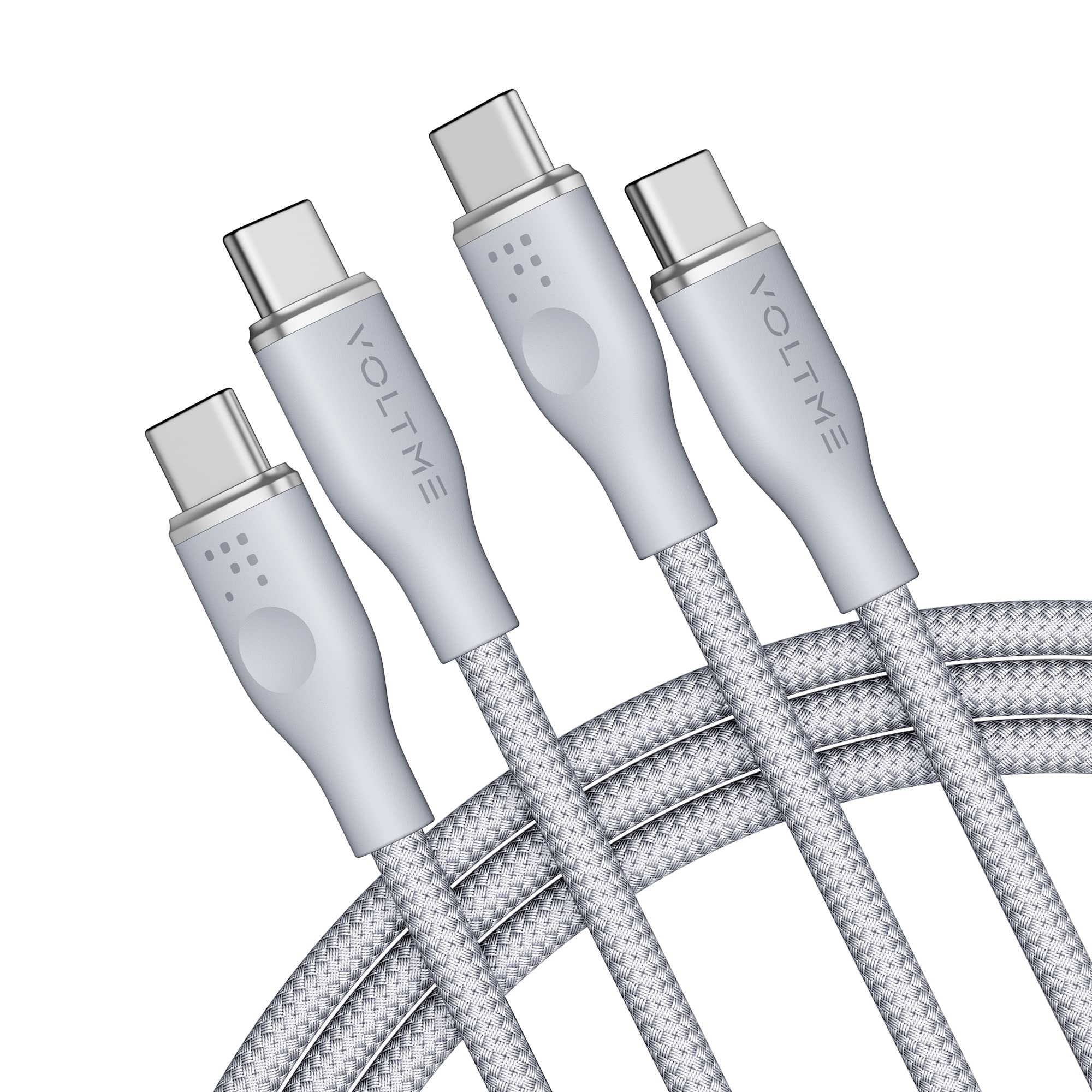 VOLTME Set di 2 Cavo USB C a USB C PD 5A 100W Nylon Intrecciato 1.80m, RUGG USB-C Tipo C Cavo di Rapida Compatibile con MacBook, MateBook pro, Pixel 7/6 Pro/5/4XL, iPad Pro, Galaxy, ecc. (grigio)