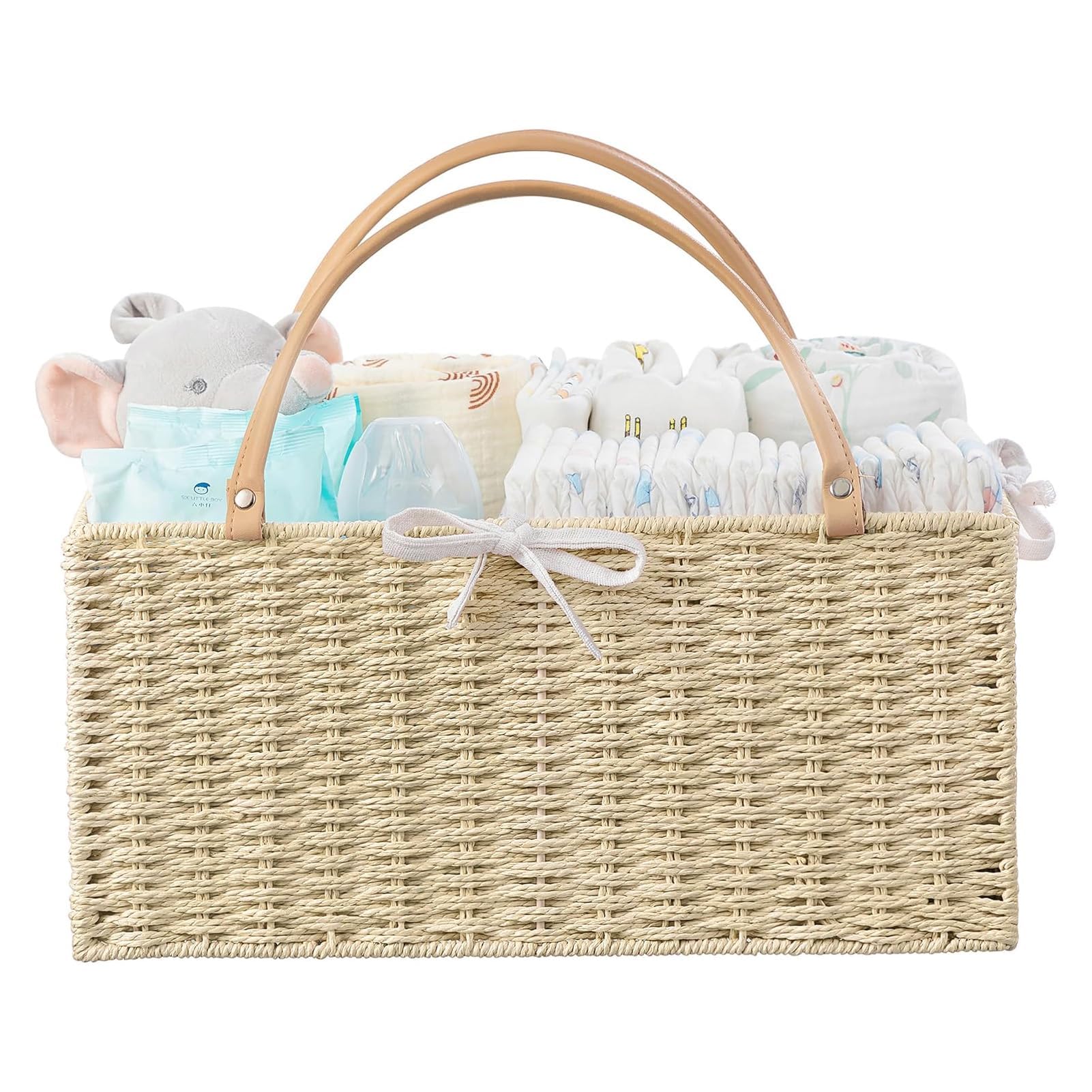 HBlife Large Baby Diaper Caddy Organizer, Paper Rope Storage Baskets Nursery Bin with Removable Divider, Portable Car Organizer for Diapers, Baby Shower Gifts, Newborn Essentials Must Haves