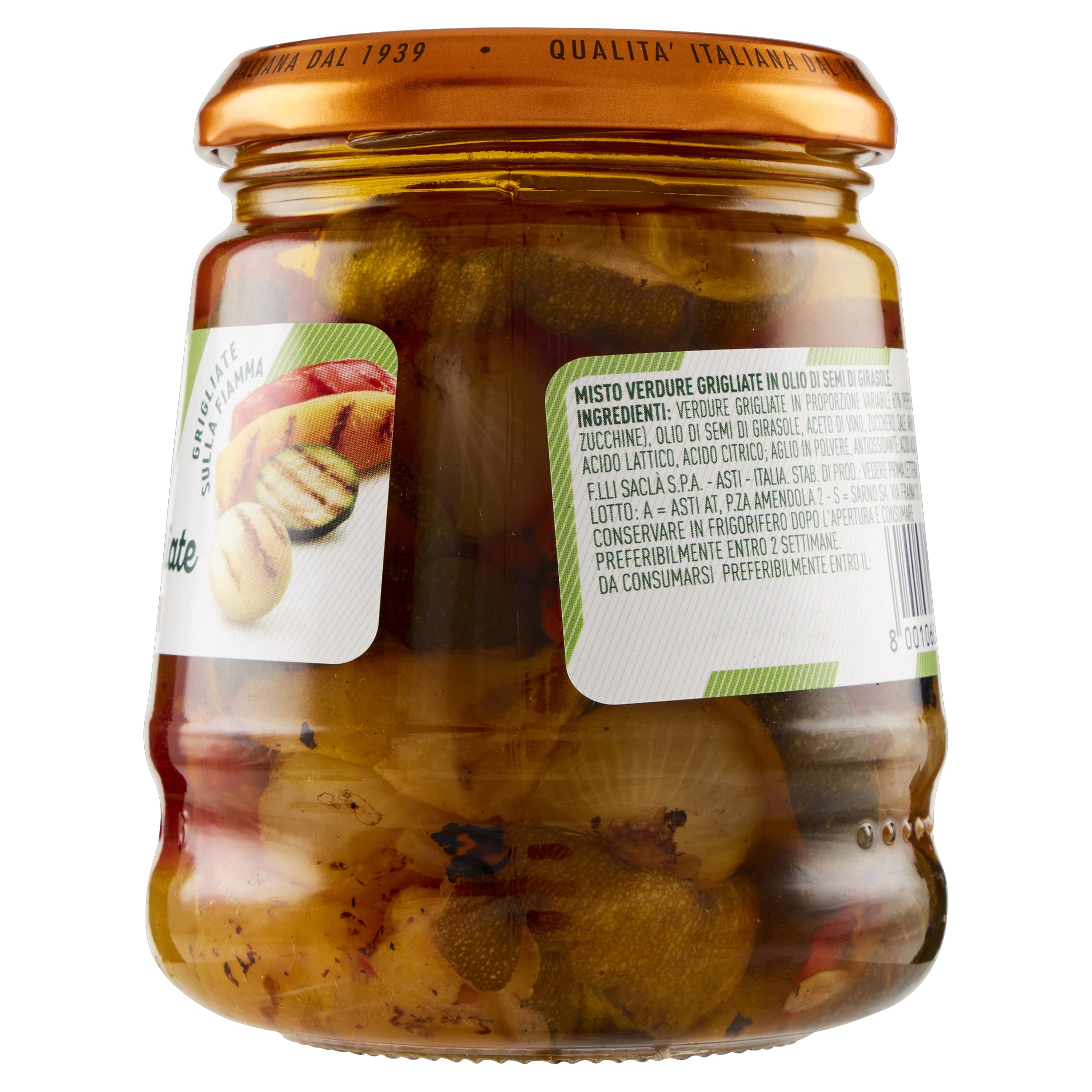 Saclà, Sottoli Grigliati, Verdure Grigliate, Ideali per Antipasti, Contorni e per le Tue Preparazioni, Vaso Vetro, 285g, Confezione da 12 Pezzi