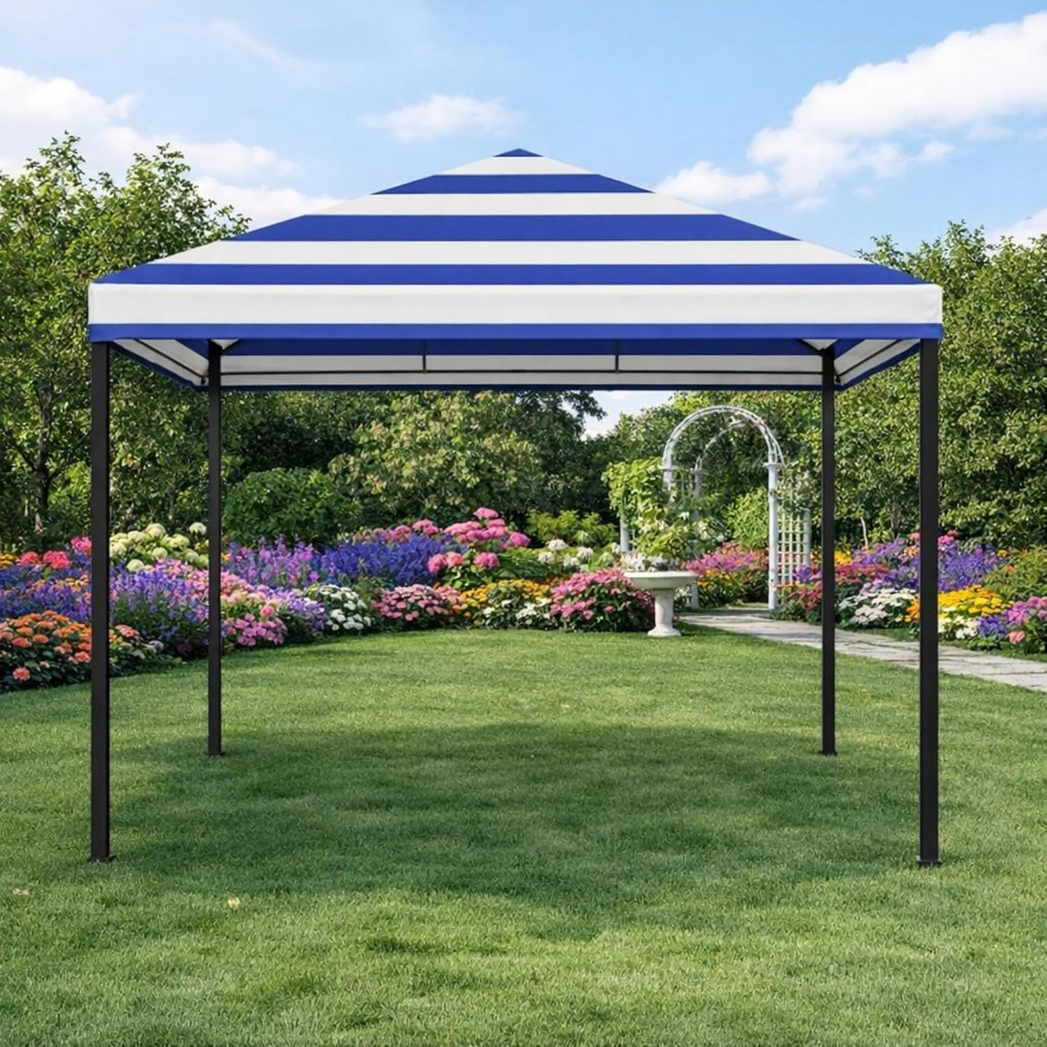 Garden Winds Universal 10’ x 10’ Single-Tier Replacement Gazebo Canopy – Cabana Blue, Durable 350 Polyester, UV & Water Resistant