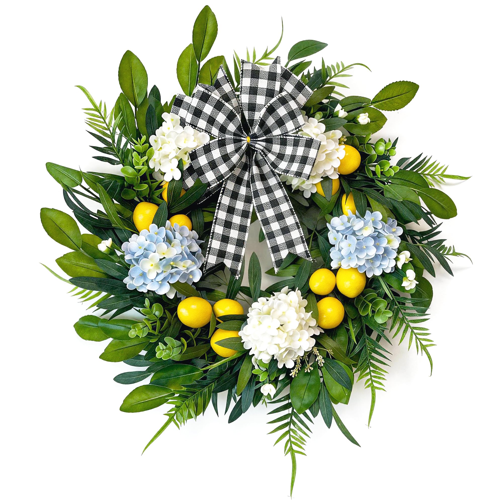 22 Inch Artificial Lemon Hydrangea Wreaths for Front Door Summer Wreath