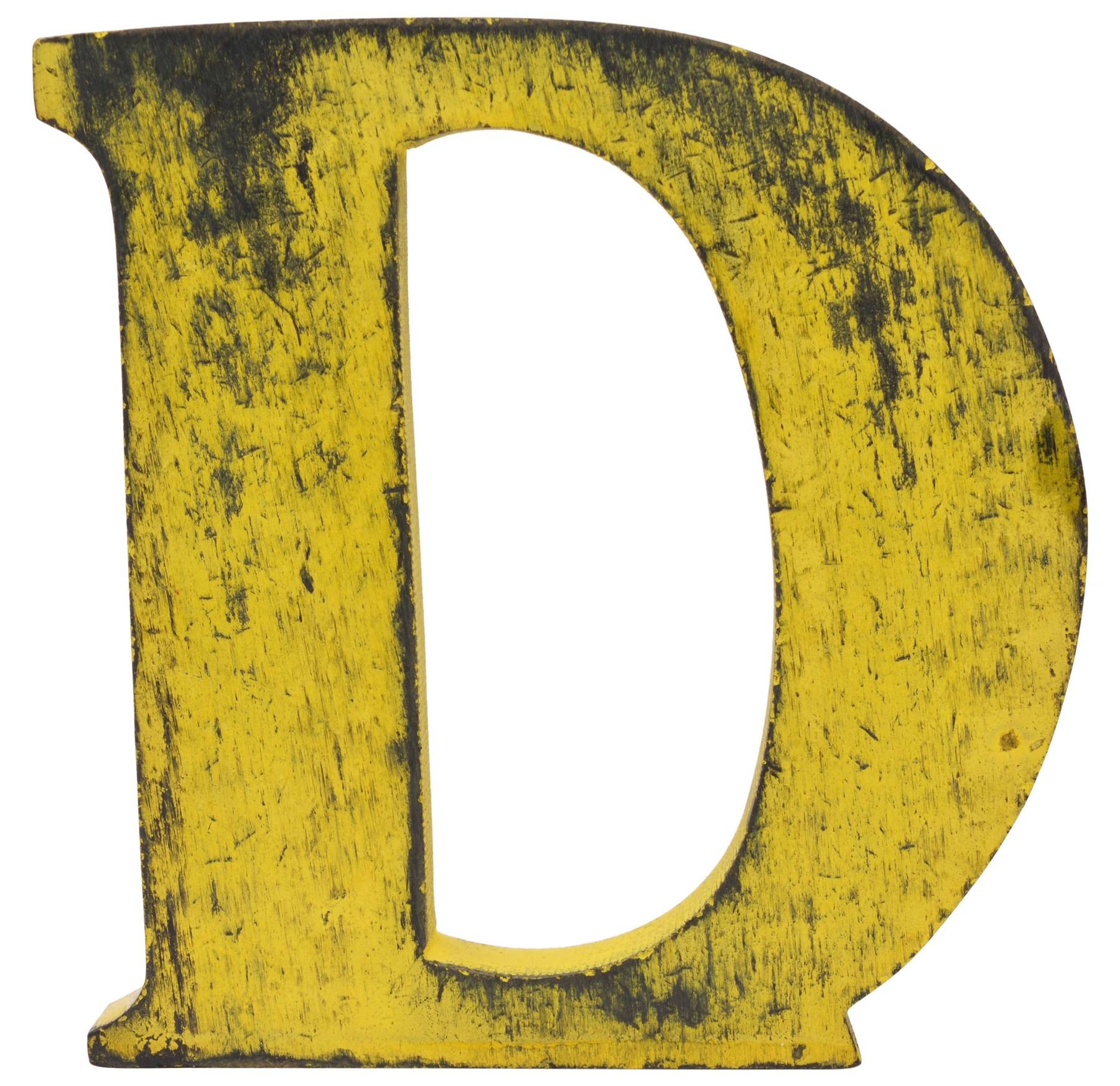Shabby Chic Vintage Large 11 cm Wooden Letters Hand Finished Alphabets Free-Standing Or Wall Mounted Décor for Weddings Baby Names Signs Unique Personalised Gift. (Yellow, Letter D)