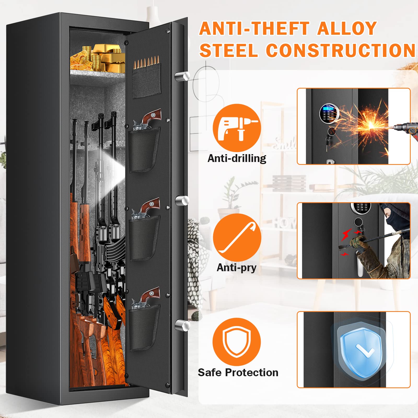 Snapklik.com : Fireproof Gun Safe For Home Rifle And Pistols, Gun Safe ...