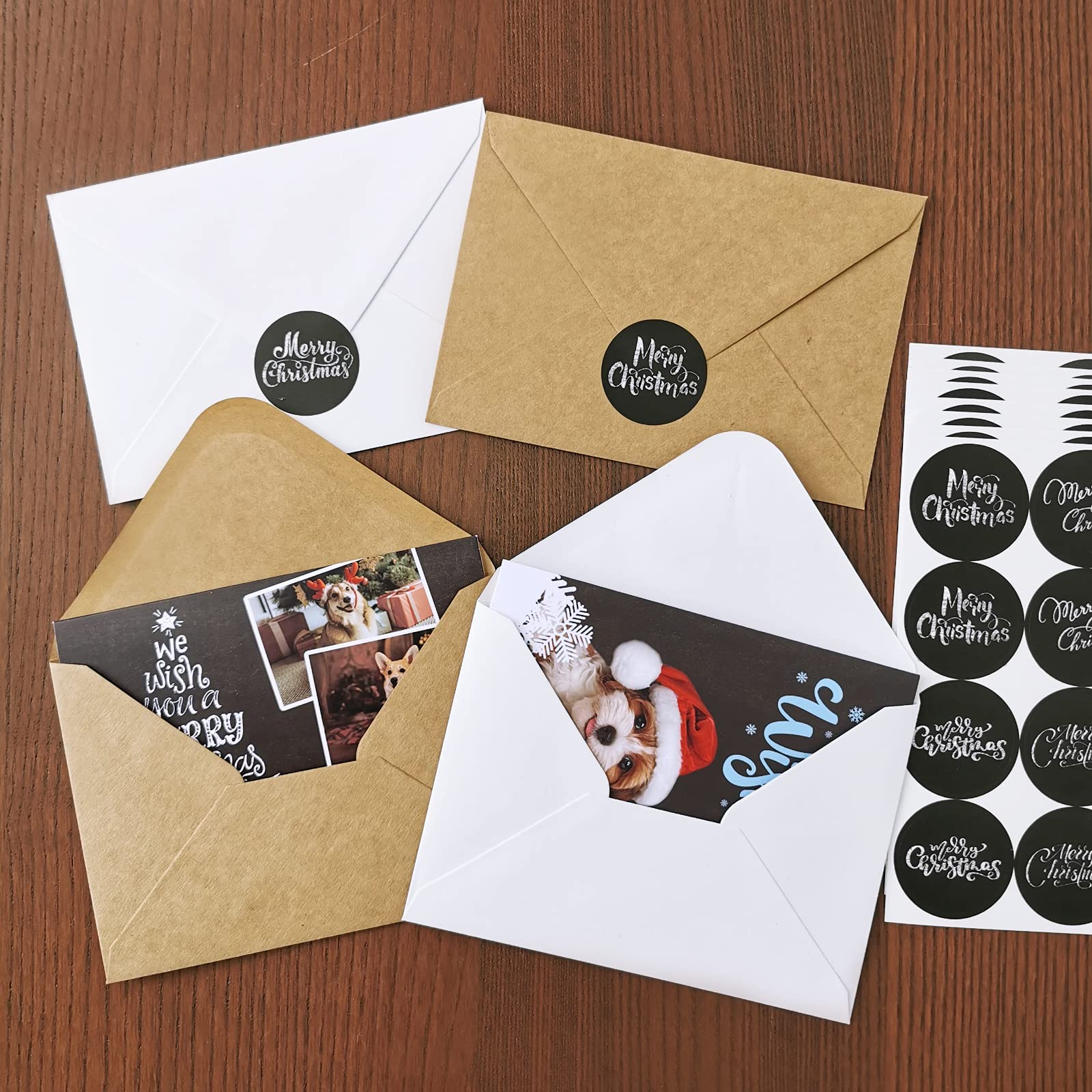 Lot de 120 cartes de Noël avec enveloppes autocollantes, assortiment de 6 motifs festifs de chiens en vrac, tableau noir en vinyle, cartes de vœux pour Noël