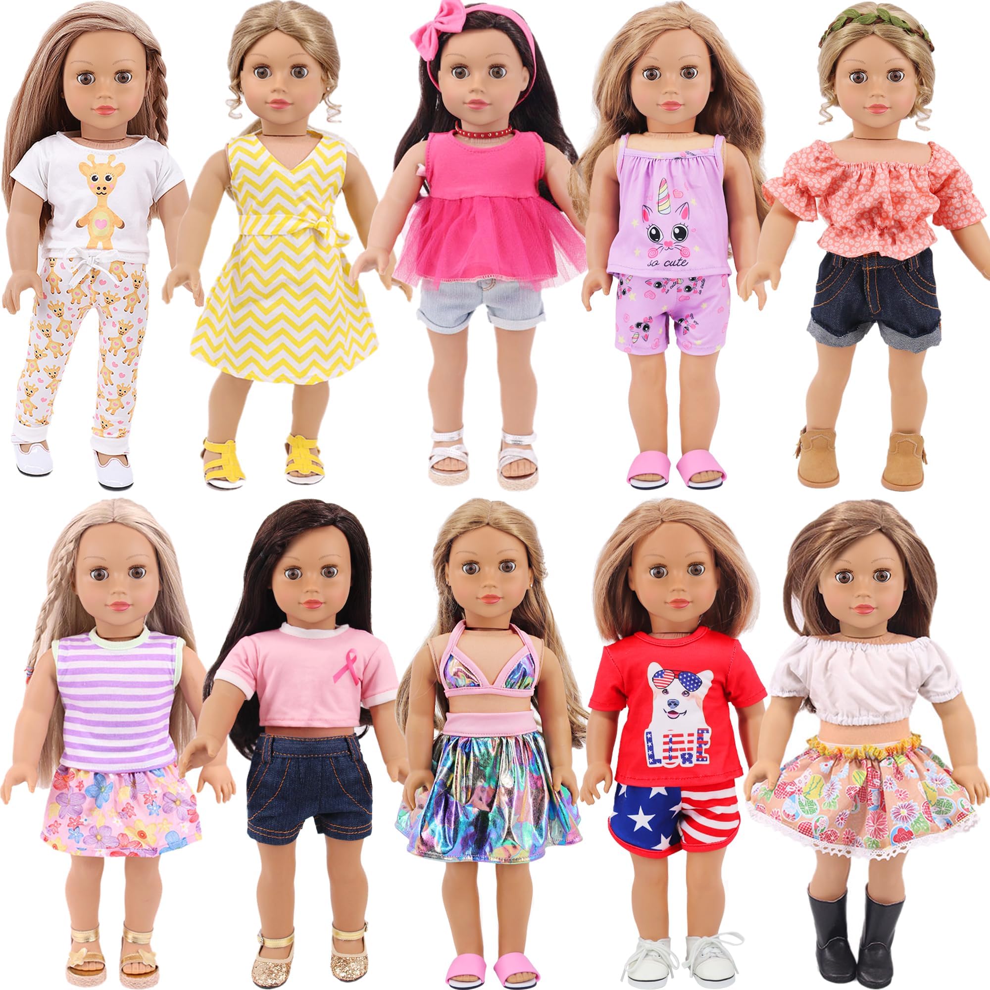 ZITA ELEMENT 10 Sets 18 Inch American Doll Clothes and Accessories Include Doll Clothing Dress Fit for 18 inch Dolls ( Not Include Dolls and Shoes )