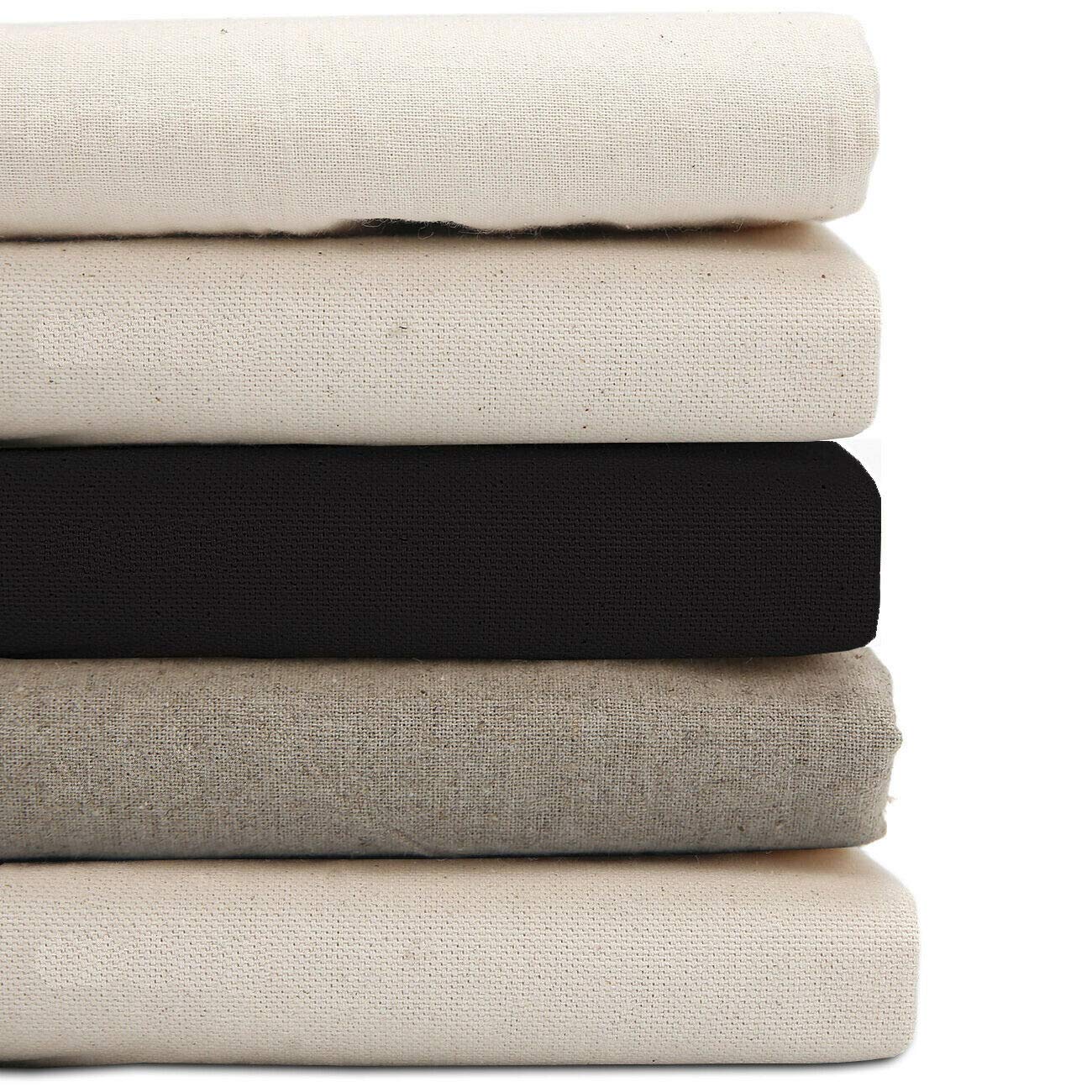 100% Cotton Canvas,Calico & Cotton Linen Mix Fabric for Craft,Paint,Patchwork,Apparel & Light Upholstery.Neotrim Natural Fibres,Unbleached & Eco-Friendly Vegan Material, Canvas (Black), Fat Squ