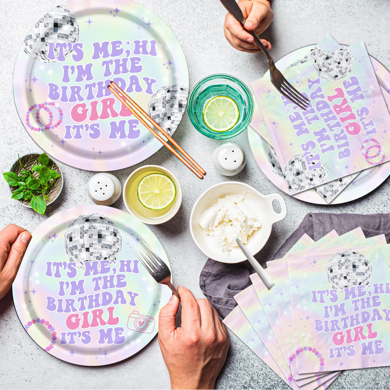 Iridescent Its Me Hi Im The Birthday Girl Its Me Tableware, 60 Pcs Music Birthday Decorations includes Its Me Hi Im The Birthday Girl Its Me Plates and Napkins for 20 Guests Perfect for Girl